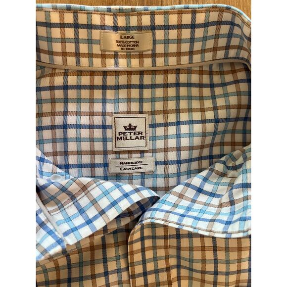 Peter Millar Nanoluxe Plaid Long Sleeve Button Down Top Size L Easy Care Cotton - Picture 3 of 6